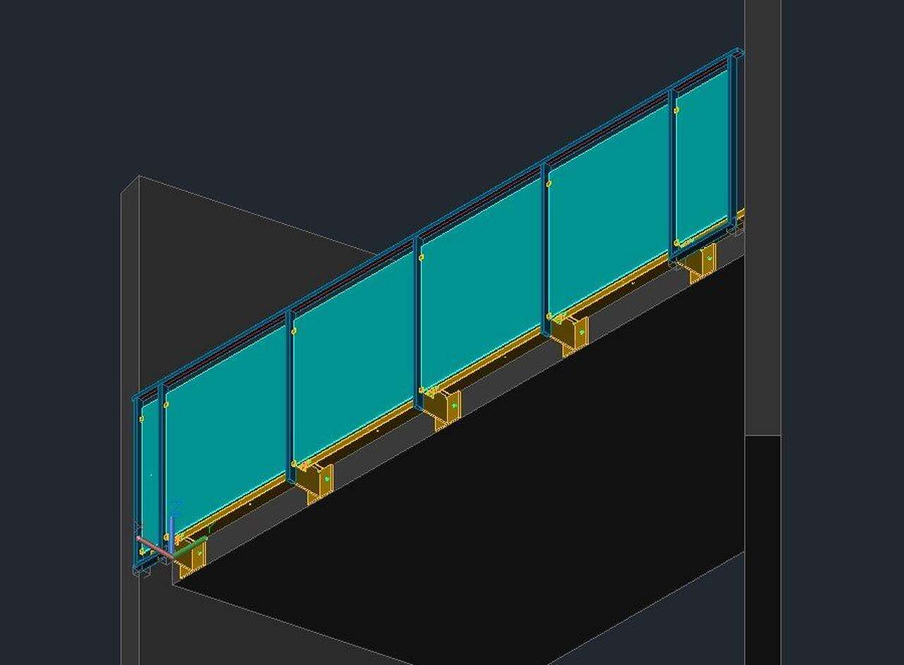 3D-Modell eines Balkongeländers aus Glas