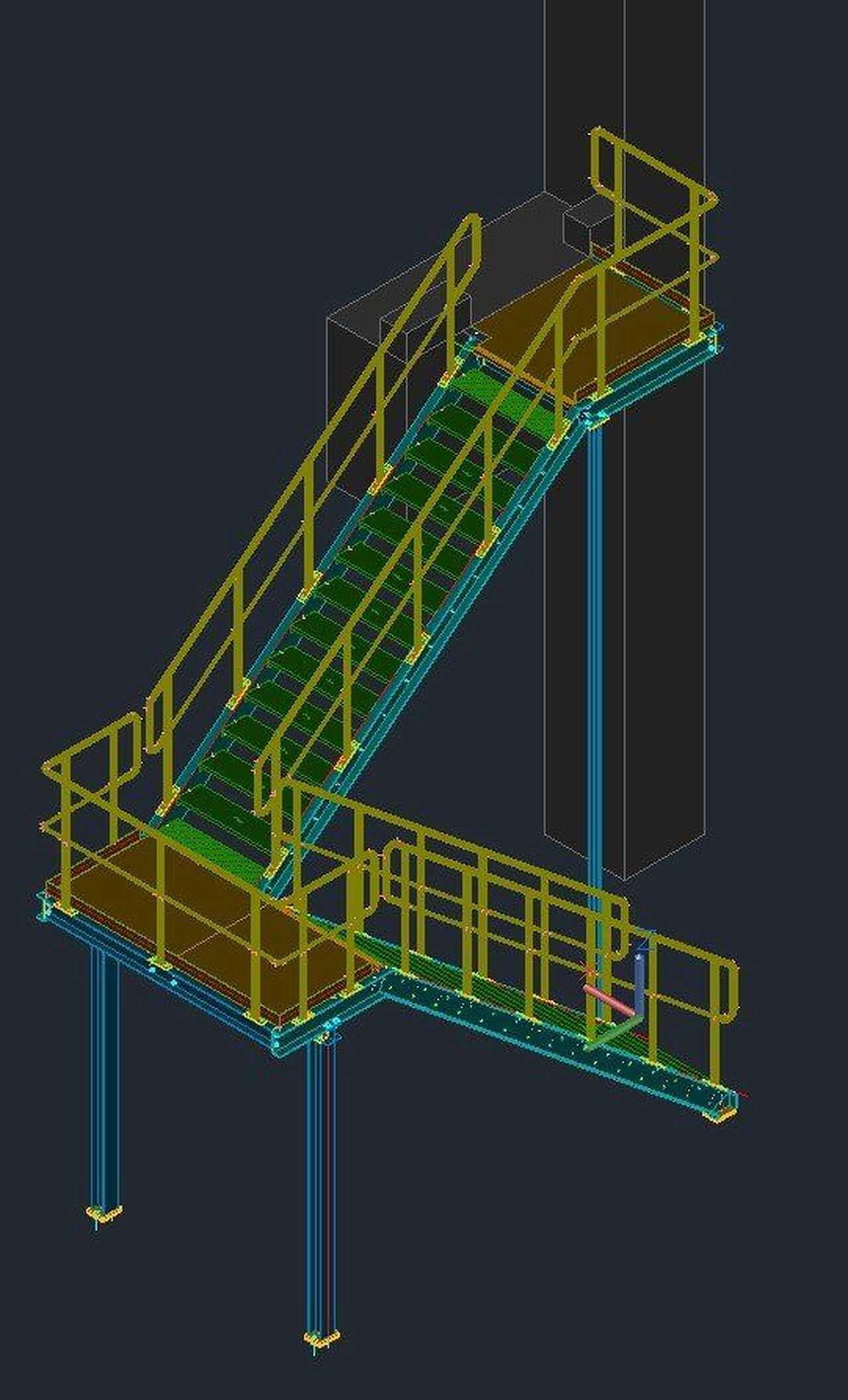 3D-Modell einer Treppenanlage mit Podest